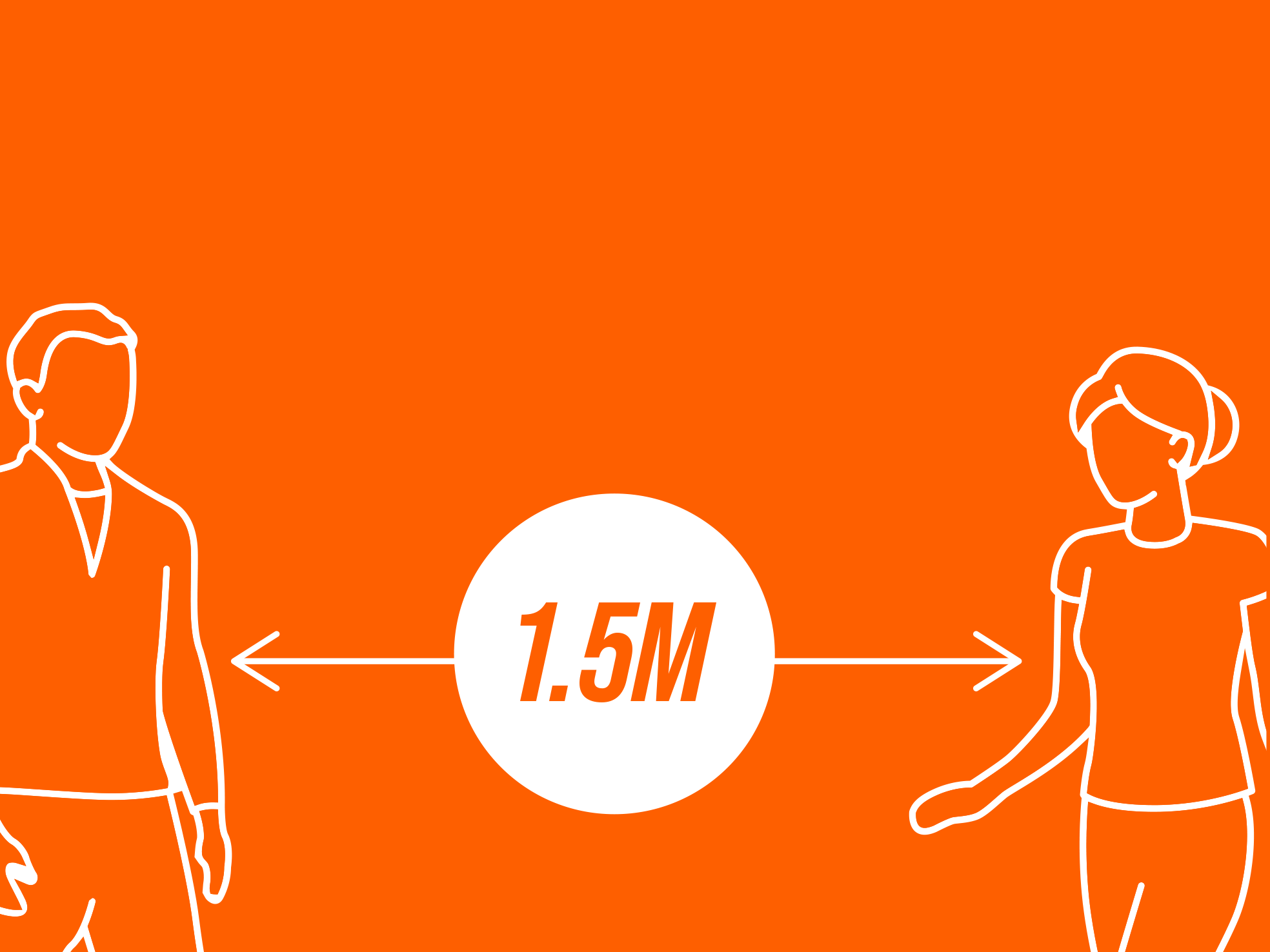 Illustration of man and woman keeping 1.5m apart for COVID-19