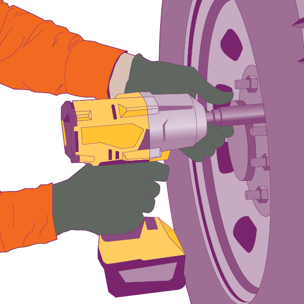 Example vector illustration of a impact gun being used to remove wheel nuts