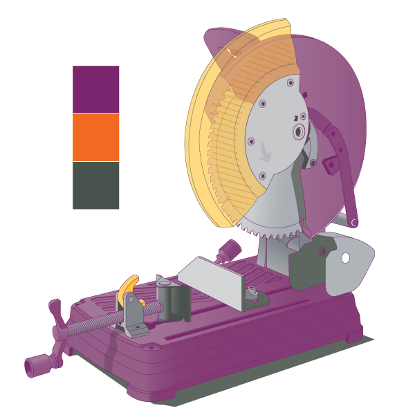 A graphic of a drop saw. One of many vector illustrations created.