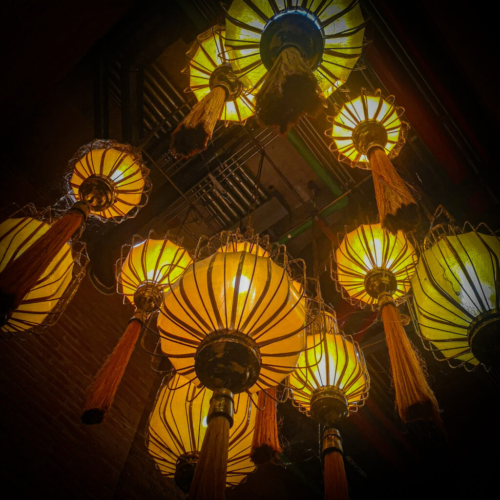 A low angle shot of lanterns